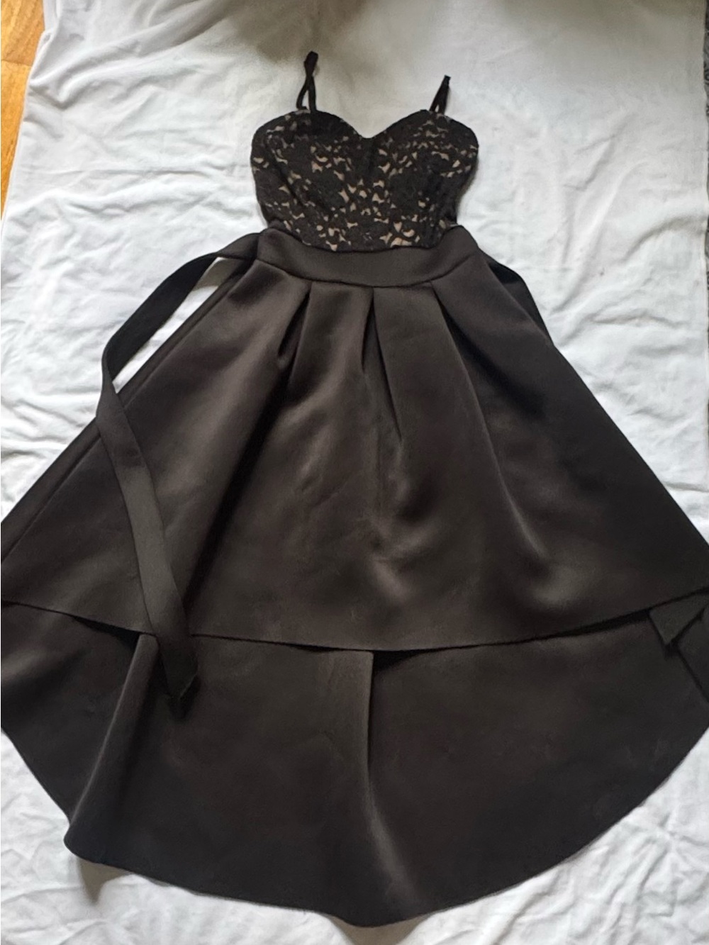 Black Lace Bodice High-Low Dress